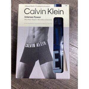 Calvin Klein Mens Intense Power Microfiber Stretch Boxer Briefs S 3-Pack Blue